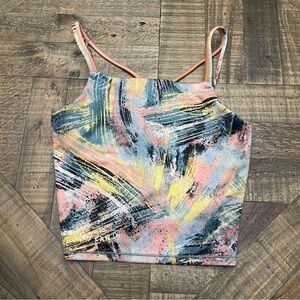 Simone Biles x Athleta Girl Because I Can Brushstroke crop tank top.